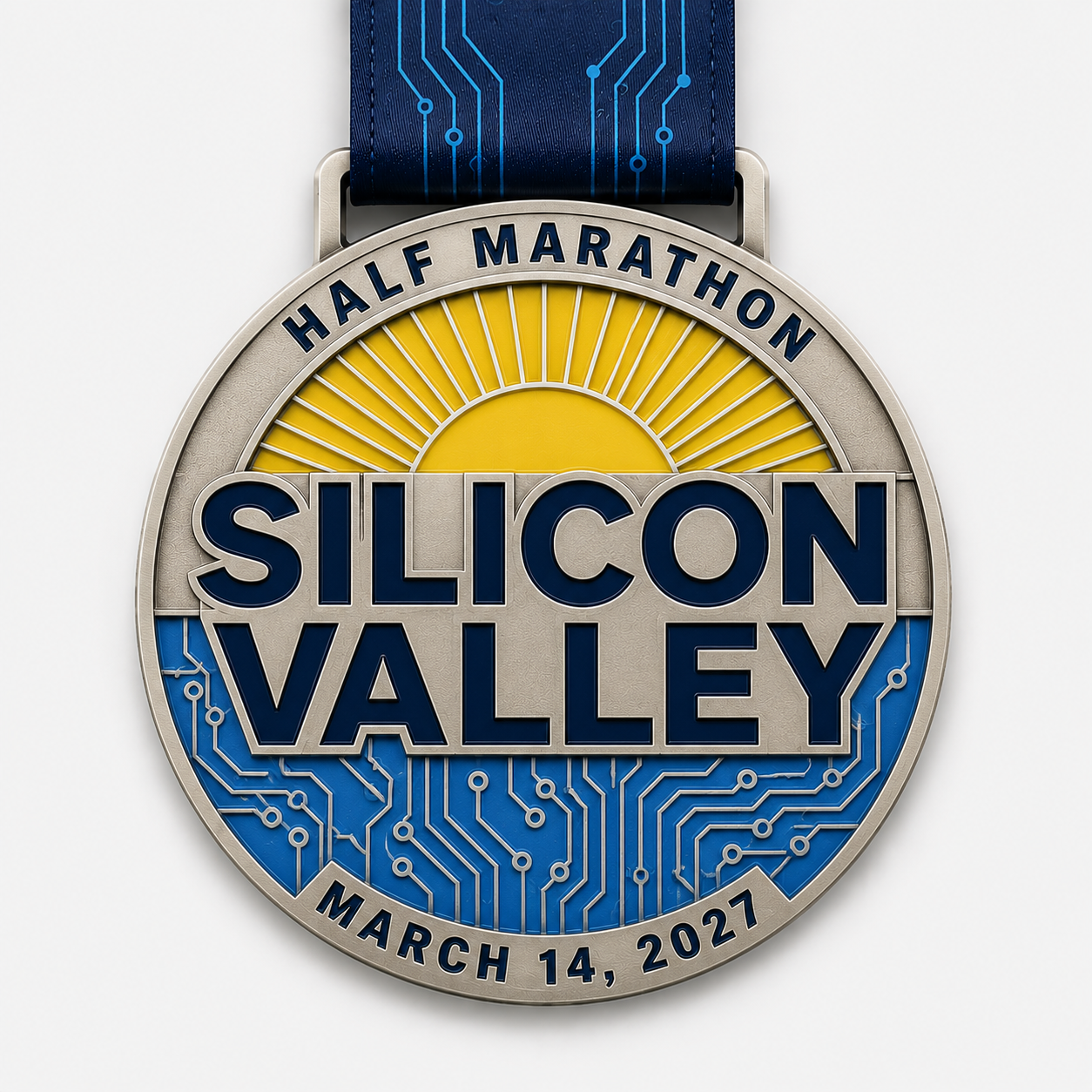 2027 Silicon Valley Half Marathon & 5K finisher medal
